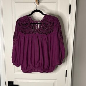 Free People Plum Blouse with Lace Accents